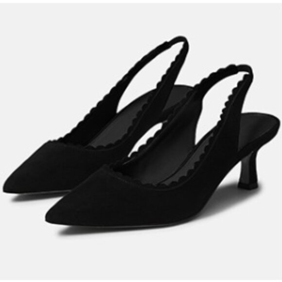 NIB - Junayuan Women's Low Kitten Heel Slingback Dress Shoes - Black, Size 9.5 - Picture 1 of 15